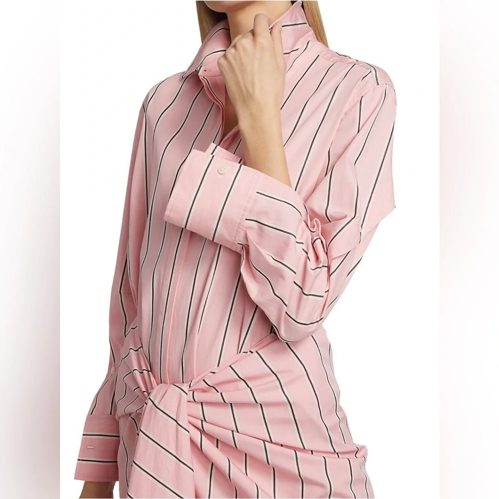 Derek Lam 10 Crosby Charlotte Tie-Waist Shirtdress Pink Multi Size 0 - Picture 4 of 8